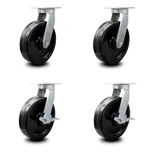 12 Inch Extra Heavy Duty Phenolic Wheel Swivel Caster Set with 2 Brakes, 4PK